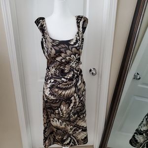 Black greyish gold formal fitted rusched midi dress wedding special occasion